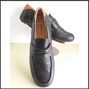 Fossil Black & Tan Perforated Leather‎ Penny Loafer